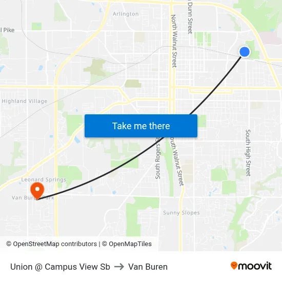 Union @ Campus View Sb to Van Buren map