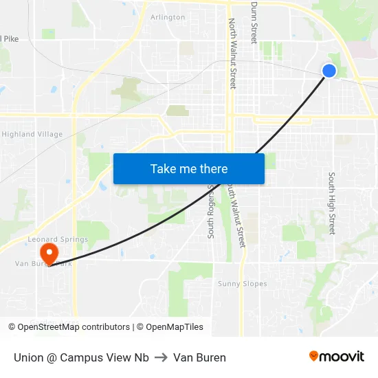 Union @ Campus View Nb to Van Buren map