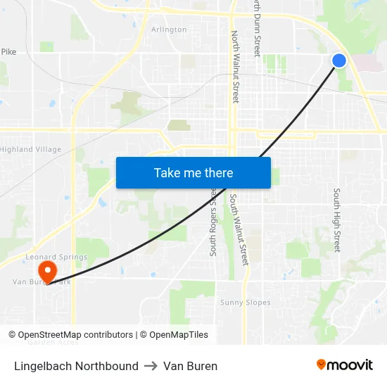 Lingelbach Northbound to Van Buren map