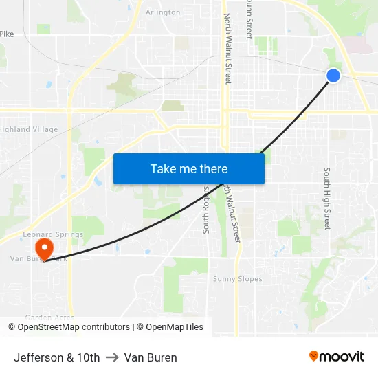 Jefferson & 10th to Van Buren map