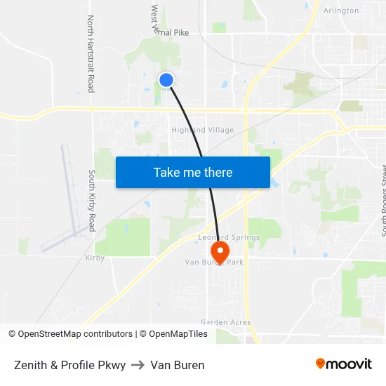 Zenith & Profile Pkwy to Van Buren map