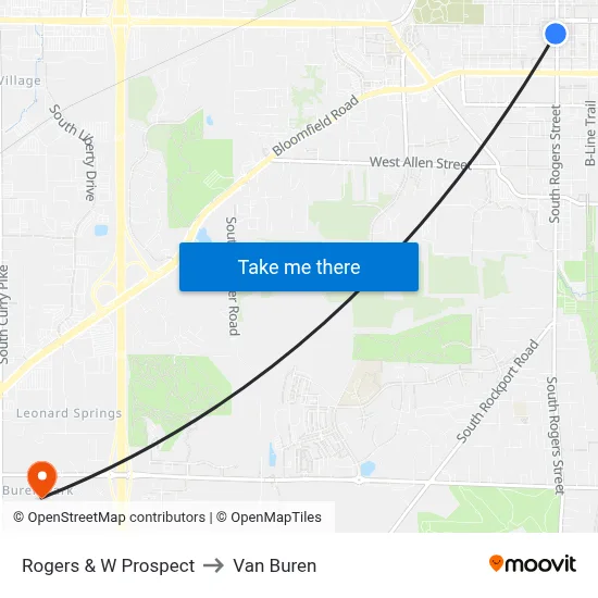 Rogers & W Prospect to Van Buren map