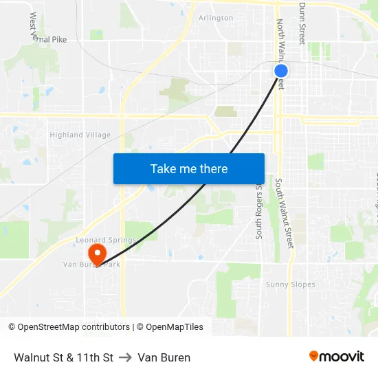 Walnut St & 11th St to Van Buren map