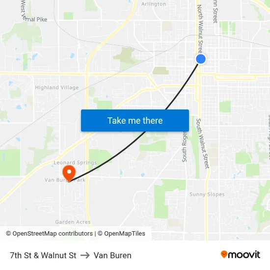 7th St & Walnut St to Van Buren map