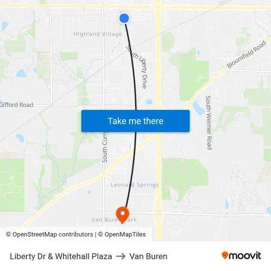 Liberty Dr & Whitehall Plaza to Van Buren map