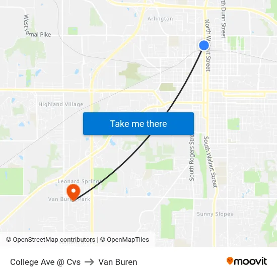 College Ave @ Cvs to Van Buren map