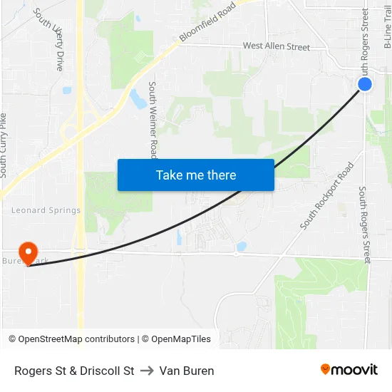 Rogers St & Driscoll St to Van Buren map