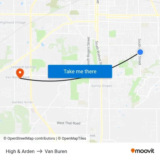 High & Arden to Van Buren map