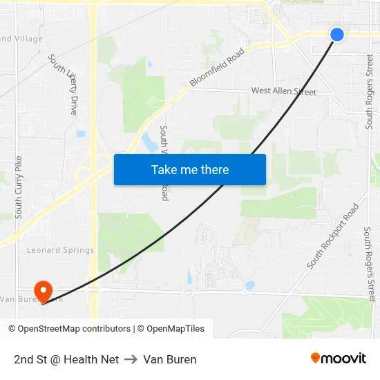 2nd St @ Health Net to Van Buren map