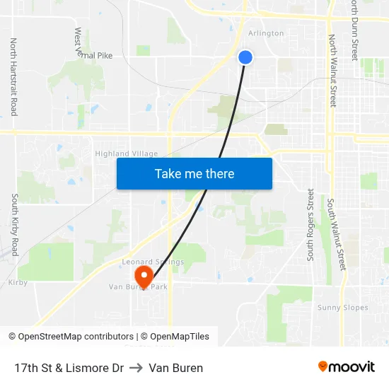17th St & Lismore Dr to Van Buren map
