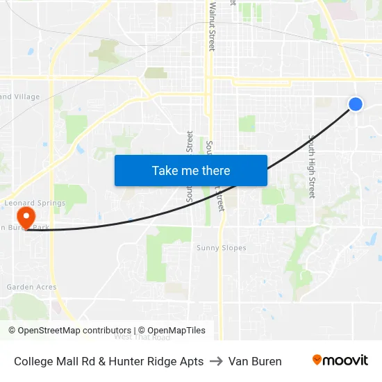 College Mall Rd & Hunter Ridge Apts to Van Buren map