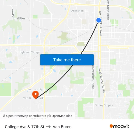 College Ave & 17th St to Van Buren map