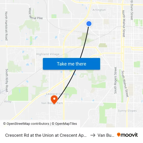 Crescent Rd at the Union at Crescent Apartments to Van Buren map