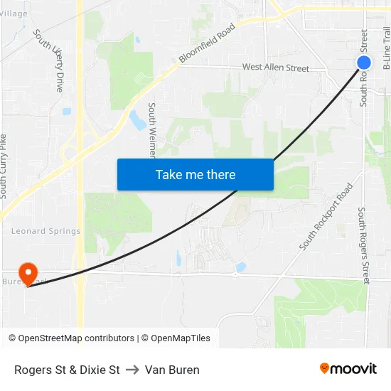 Rogers St & Dixie St to Van Buren map