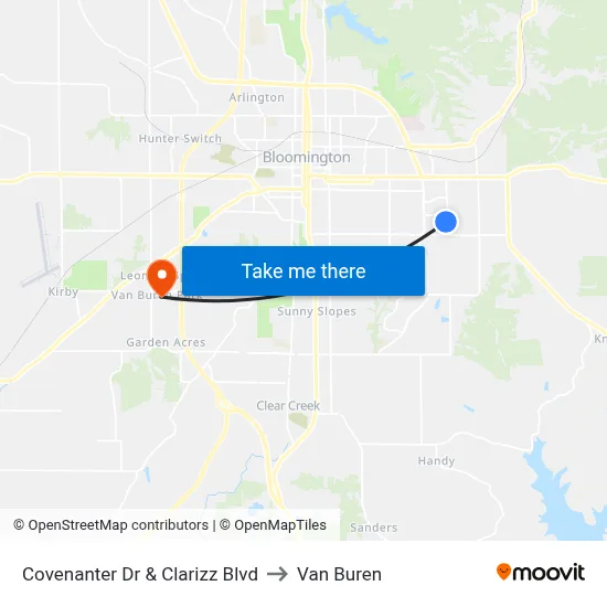 Covenanter Dr & Clarizz Blvd to Van Buren map