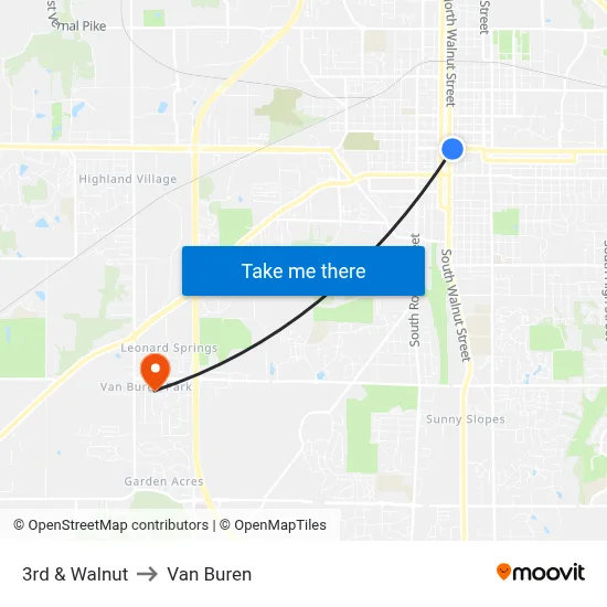 3rd & Walnut to Van Buren map