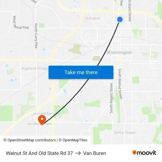 Walnut St And Old State Rd 37 to Van Buren map