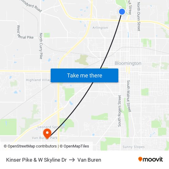 Kinser Pike & W Skyline Dr to Van Buren map