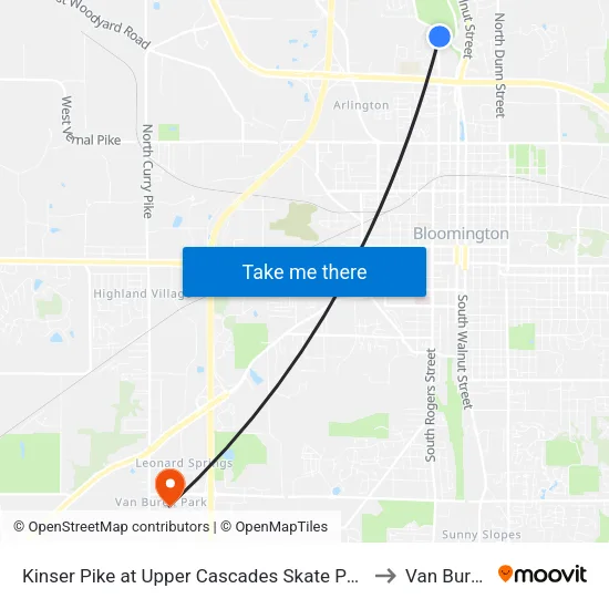 Kinser Pike at Upper Cascades Skate Park to Van Buren map