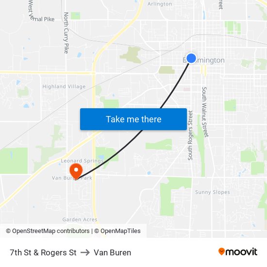 7th St & Rogers St to Van Buren map