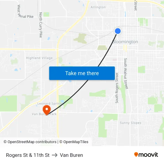 Rogers St & 11th St to Van Buren map