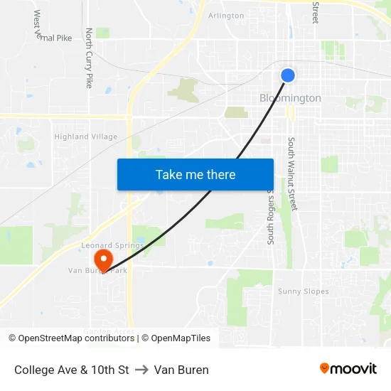 College Ave & 10th St to Van Buren map