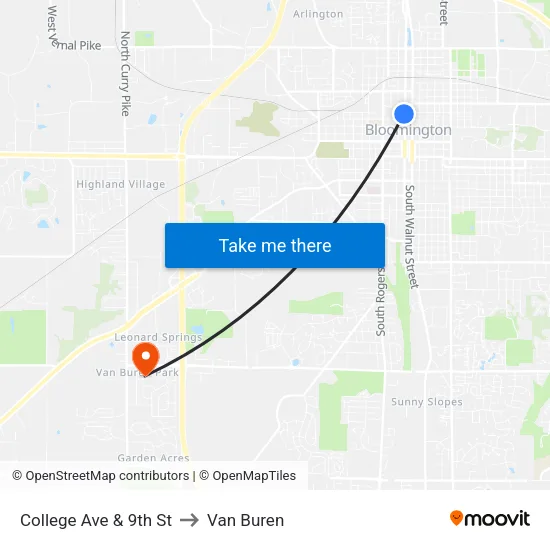 College Ave & 9th St to Van Buren map