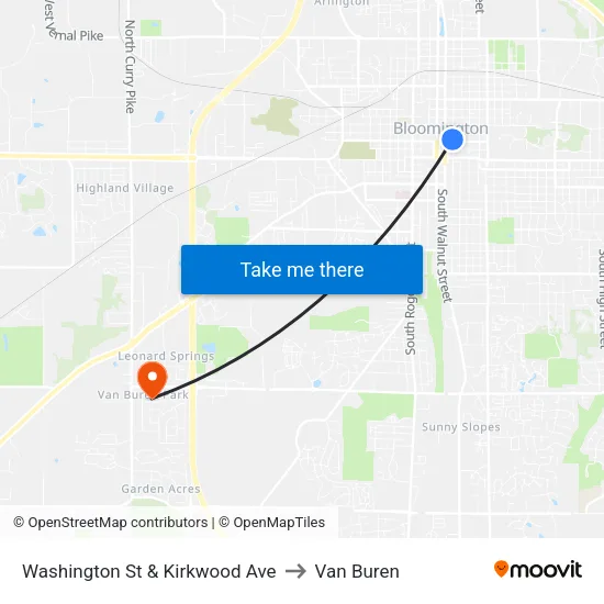 Washington St & Kirkwood Ave to Van Buren map