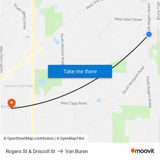 Rogers St & Driscoll St to Van Buren map