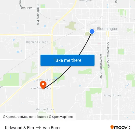 Kirkwood & Elm to Van Buren map