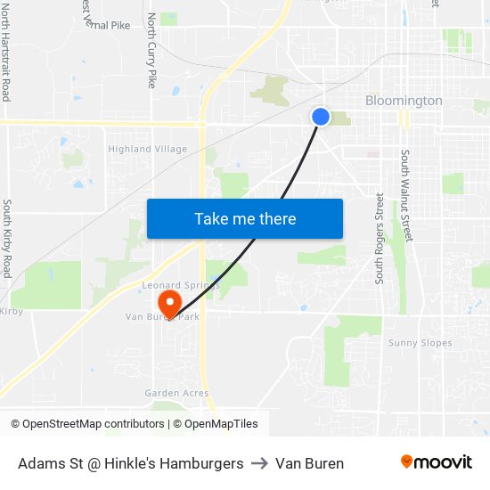 Adams St @ Hinkle's Hamburgers to Van Buren map