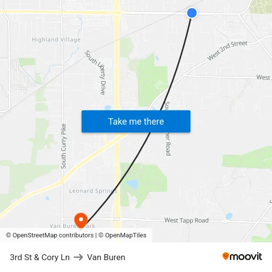 3rd St & Cory Ln to Van Buren map