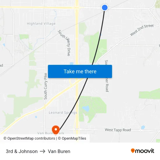 3rd & Johnson to Van Buren map