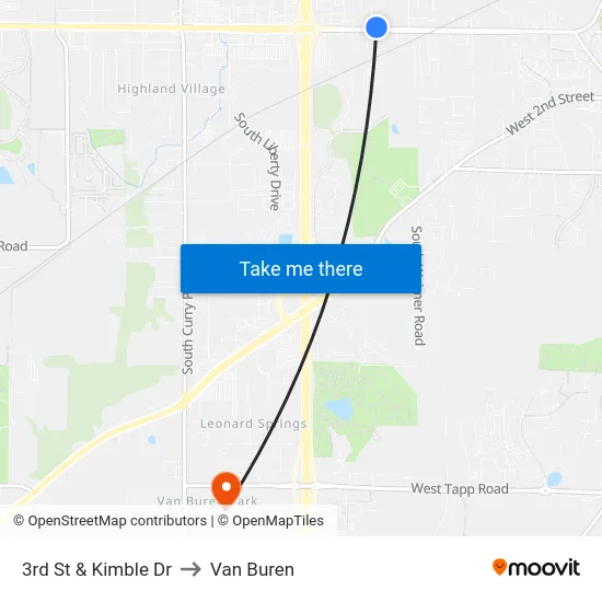 3rd St & Kimble Dr to Van Buren map