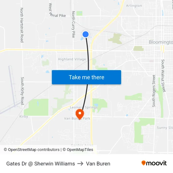 Gates Dr @ Sherwin Williams to Van Buren map