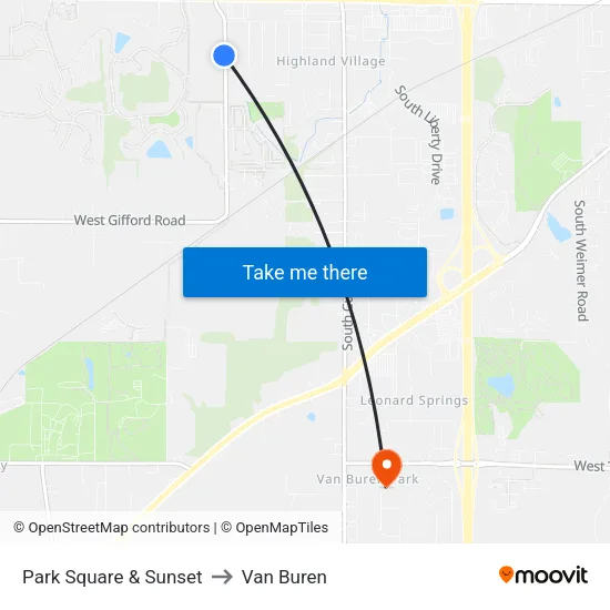 Park Square & Sunset to Van Buren map