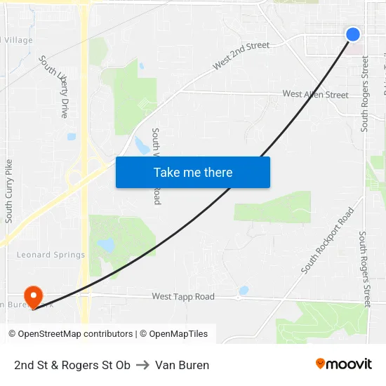 2nd St & Rogers St Ob to Van Buren map