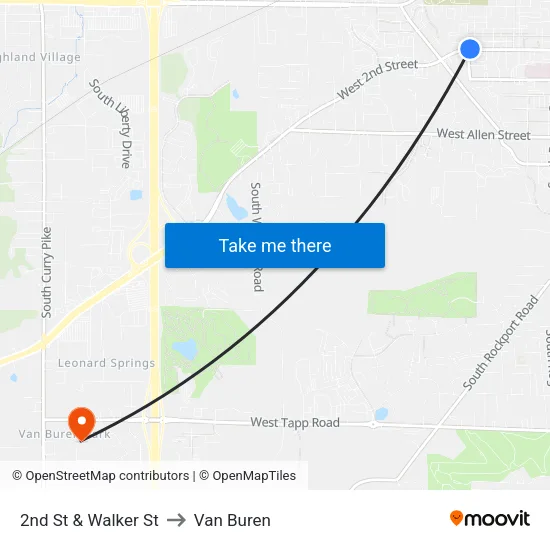 2nd St & Walker St to Van Buren map