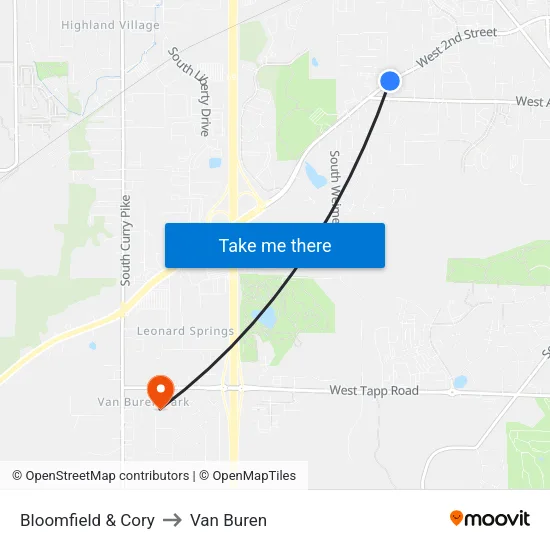 Bloomfield & Cory to Van Buren map