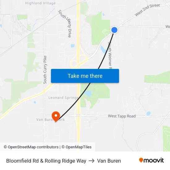 Bloomfield Rd & Rolling Ridge Way to Van Buren map