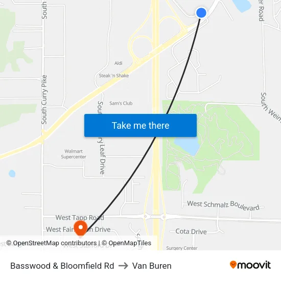 Basswood & Bloomfield Rd to Van Buren map