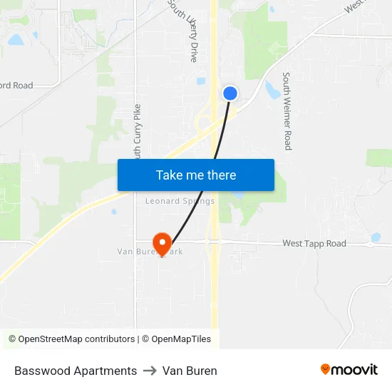 Basswood Apartments to Van Buren map