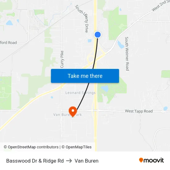 Basswood Dr & Ridge Rd to Van Buren map