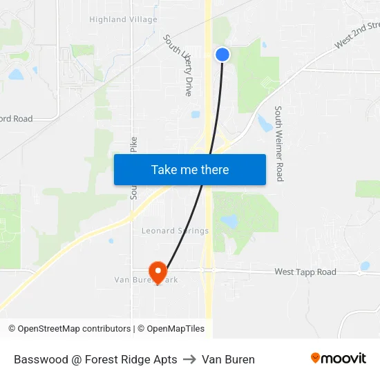 Basswood @ Forest Ridge Apts to Van Buren map