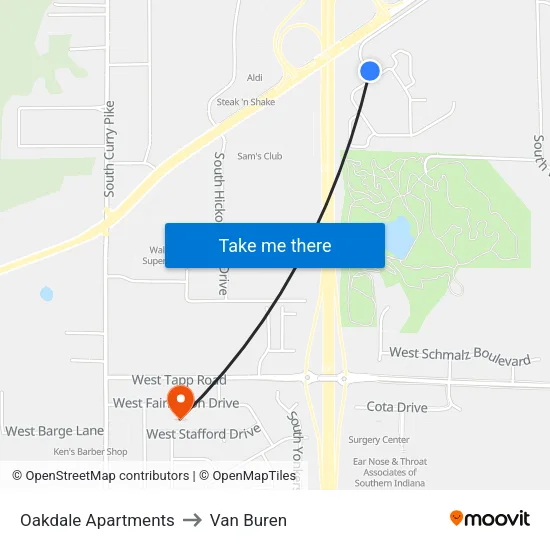 Oakdale Apartments to Van Buren map