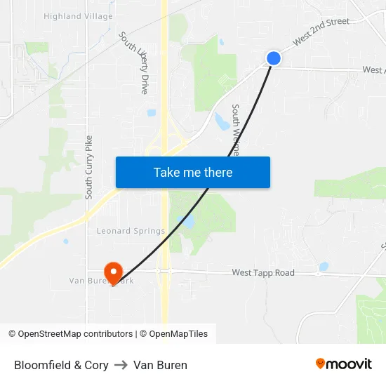 Bloomfield & Cory to Van Buren map