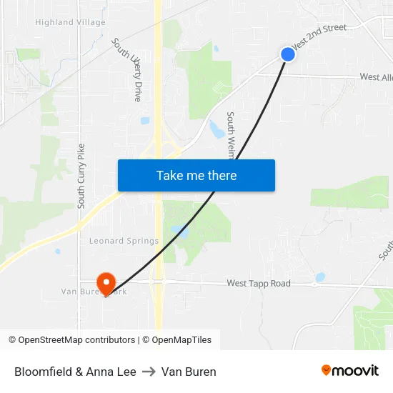 Bloomfield & Anna Lee to Van Buren map