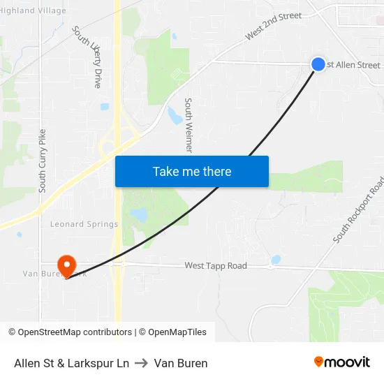 Allen St & Larkspur Ln to Van Buren map