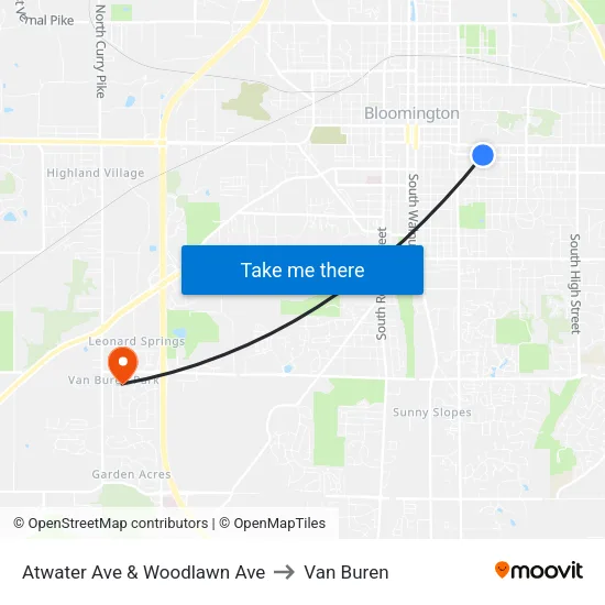 Atwater Ave & Woodlawn Ave to Van Buren map