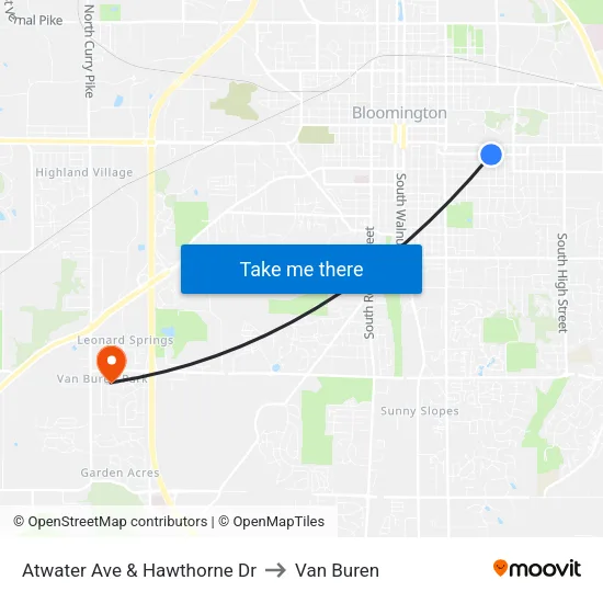 Atwater Ave & Hawthorne Dr to Van Buren map